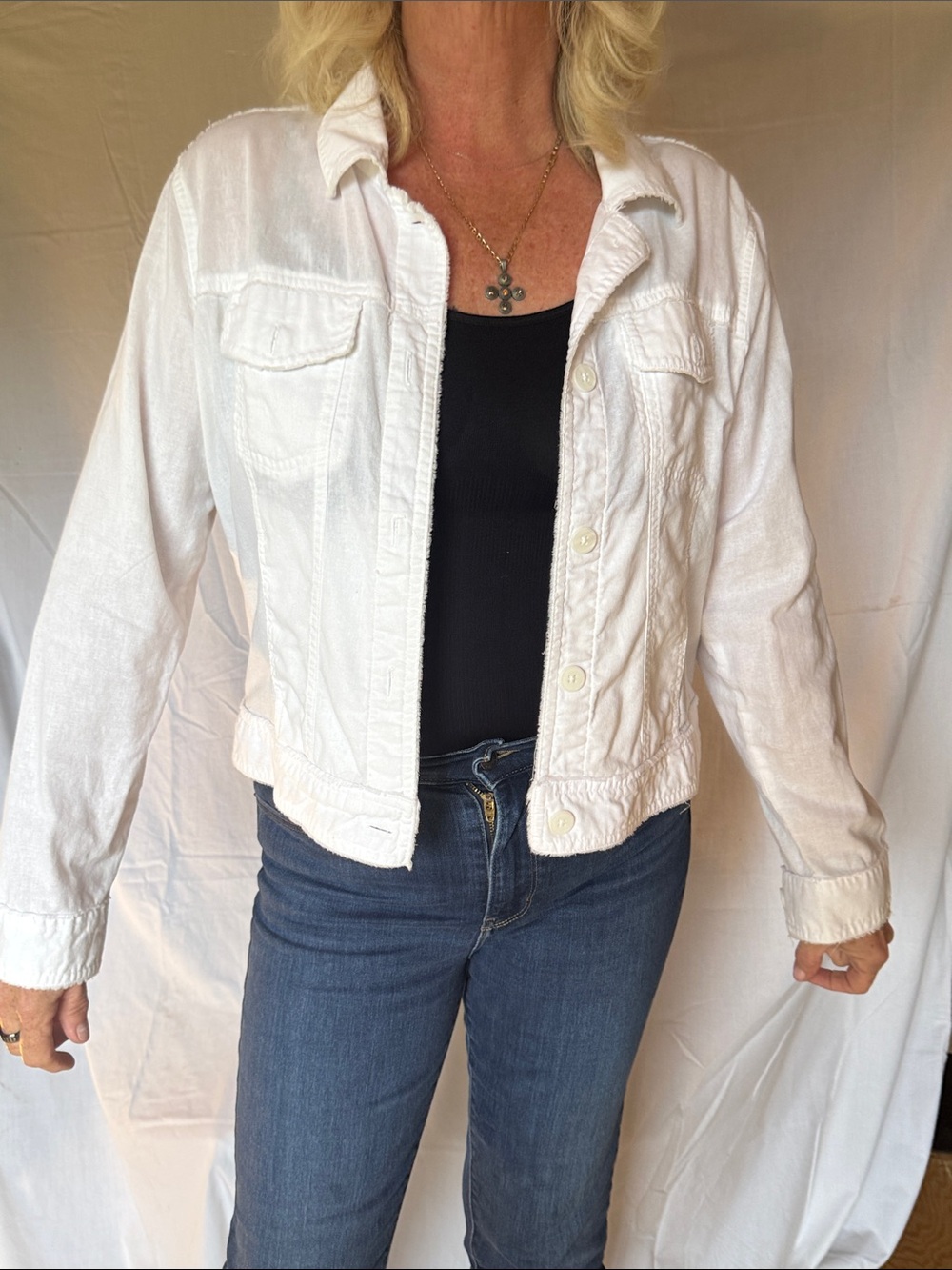 Denver Hayes White Cropped Denim Jacket